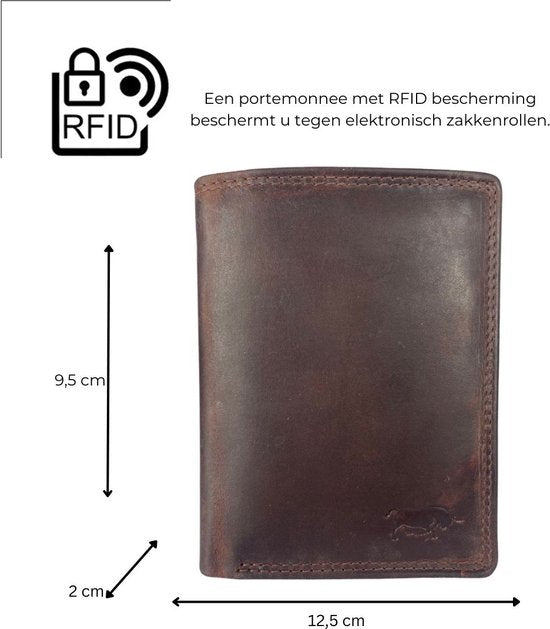 Portemonnee mannen bruin rfid anti skim echt leer - Arrigo Leather Goods