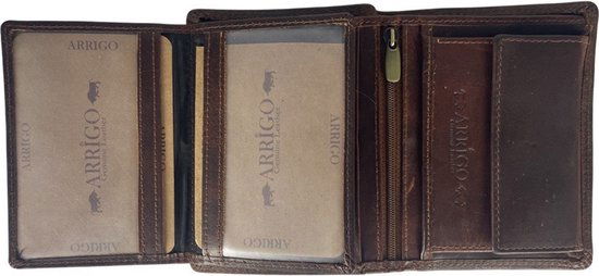 Portemonnee mannen bruin rfid anti skim echt leer - Arrigo Leather Goods