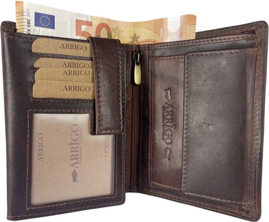 Portemonnee mannen bruin rfid anti skim echt leer - Arrigo Leather Goods