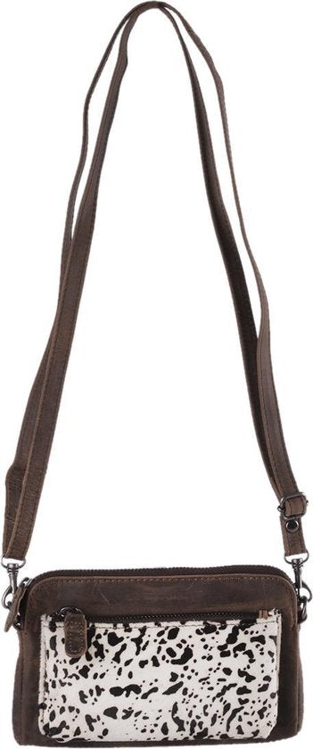 Portemonnee tasje met vacht en donkerbruin leer cody minibag met - Arrigo Leather Goods