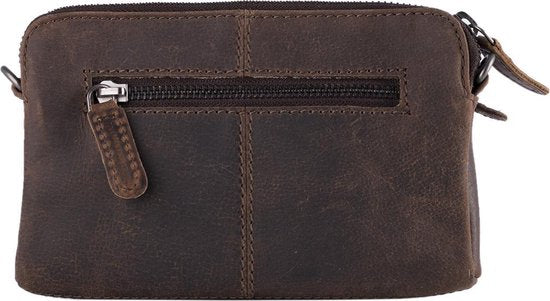 Portemonnee tasje met vacht en donkerbruin leer cody minibag met - Arrigo Leather Goods