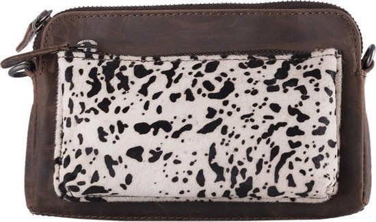 Portemonnee tasje met vacht en donkerbruin leer cody minibag met - Arrigo Leather Goods