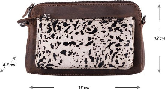 Portemonnee tasje met vacht en donkerbruin leer cody minibag met - Arrigo Leather Goods