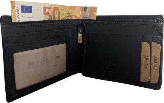 Portemonnees matzwart mannen portemonnee heren portemonnee zonder kleingeld vak arrigo - Arrigo.nl