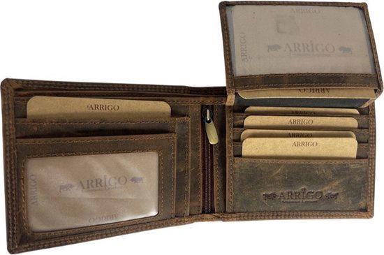 Portemonnees portemonnee heren zonder muntgeld vak cognac anti skim arrigo - Arrigo.nl