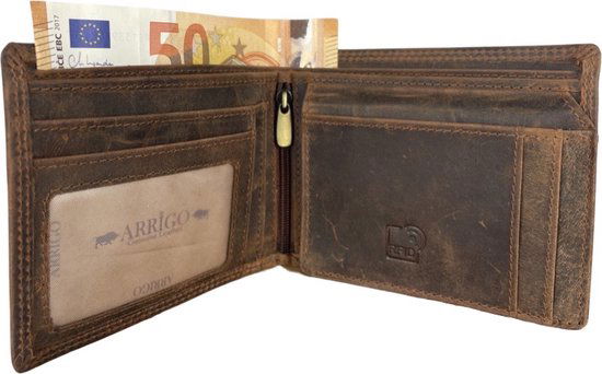 Portemonnees portemonnee heren zonder muntgeld vak cognac anti skim arrigo - Arrigo.nl