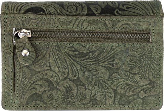 RFID Dames Portemonnee Groen Leer Bloemenprint - Arrigo.nl