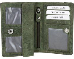 RFID Dames Portemonnee Groen Leer Bloemenprint - Arrigo.nl