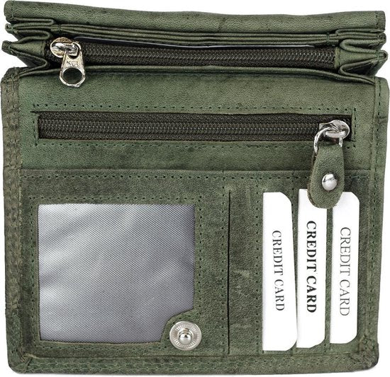 RFID Dames Portemonnee Groen Leer Bloemenprint - Arrigo.nl