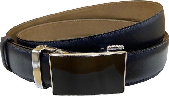 Riem donkerblauw leer met een automatische gesp automatische riem donkerblauw - Arrigo Leather Goods