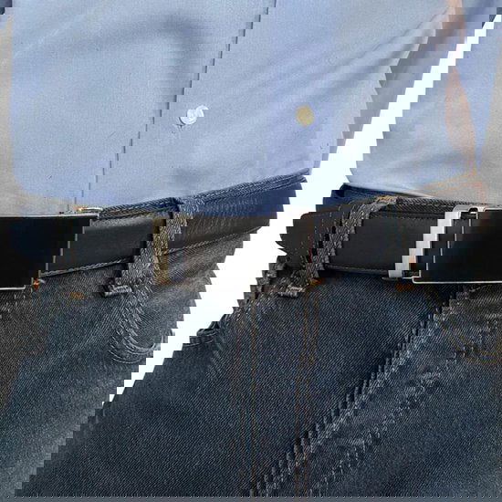 Riem donkerblauw leer met een automatische gesp automatische riem donkerblauw - Arrigo Leather Goods