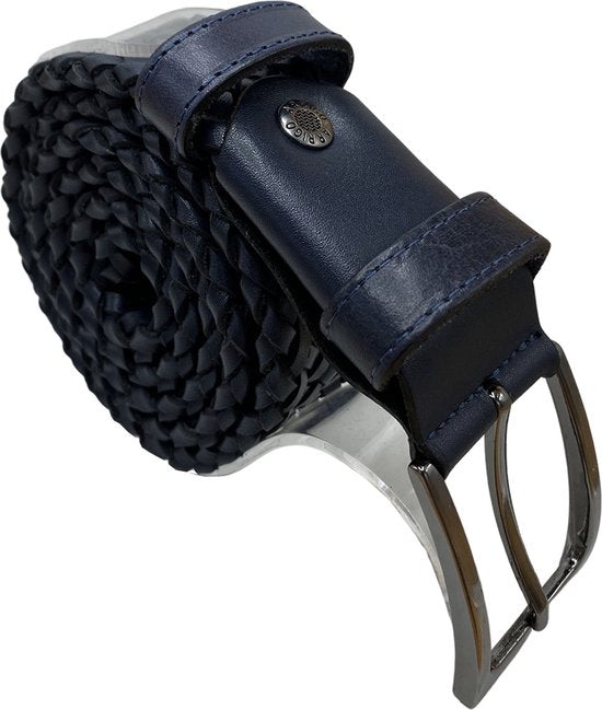 Riem gevlochten leer 3 5 cm donkerblauwe leren riem 110 - Arrigo Leather Goods