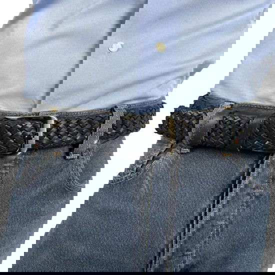 Riem gevlochten leer 3 5 cm donkerblauwe leren riem 110 - Arrigo Leather Goods