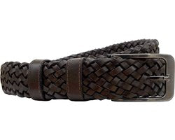 Riem gevlochten leer 3 5 cm donkerbruin leren riem 115 - Arrigo Leather Goods