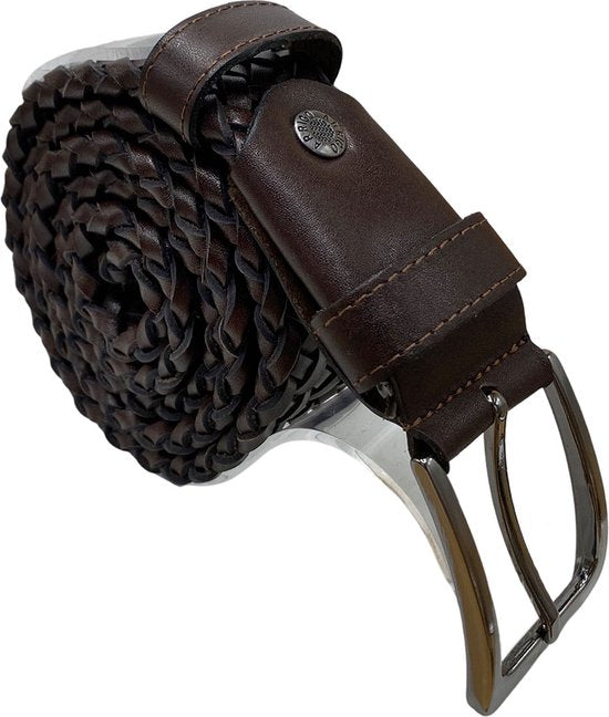 Riem gevlochten leer 3 5 cm donkerbruin leren riem 115 - Arrigo Leather Goods
