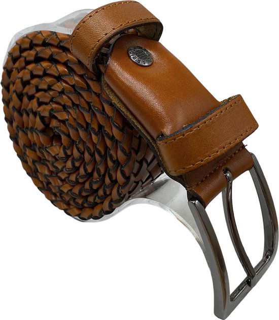 Riem gevlochten leer 3 5 cm lichtbruin leren riem 115 - Arrigo Leather Goods