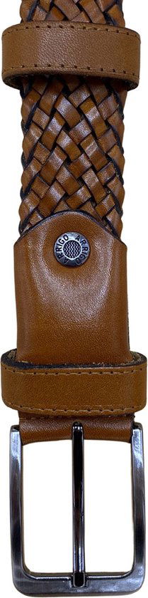 Riem gevlochten leer 3 5 cm lichtbruin leren riem 115 - Arrigo Leather Goods