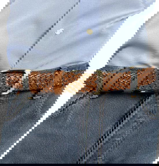 Riem gevlochten leer 3 5 cm lichtbruin leren riem 115 - Arrigo Leather Goods