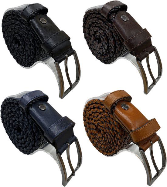 Riem gevlochten leer 3 5 cm zwart leren riem 110 - Arrigo Leather Goods