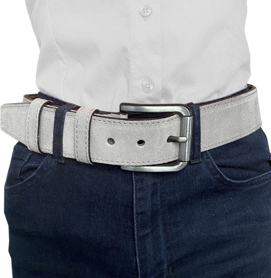Riem heren grijs suede leer 4 5 cm breed riemen - Arrigo Leather Goods