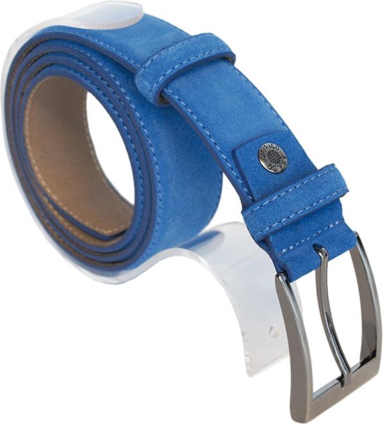 Riem heren riem dames 3 5 cm blauw suede leer - Arrigo Leather Goods