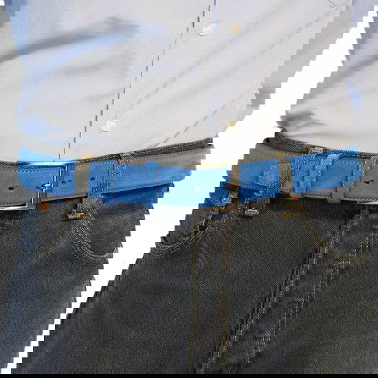 Riem heren riem dames 3 5 cm blauw suede leer - Arrigo Leather Goods