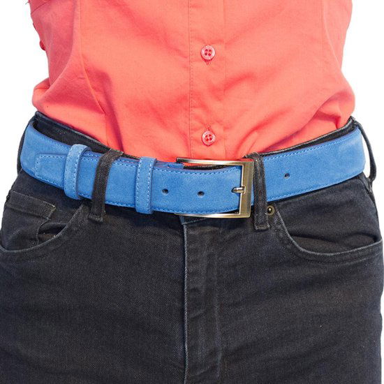 Riem heren riem dames 3 5 cm blauw suede leer - Arrigo Leather Goods