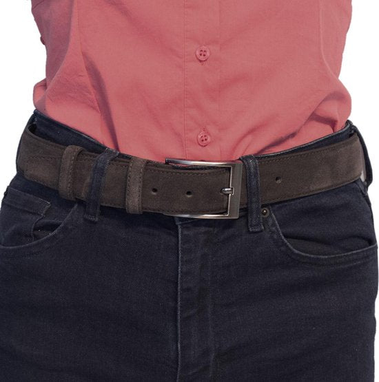 Riem heren riem dames 3 5 cm donkerbruin suede totale - Arrigo Leather Goods