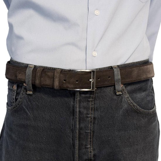 Riem heren riem dames 3 5 cm donkerbruin suede totale - Arrigo Leather Goods