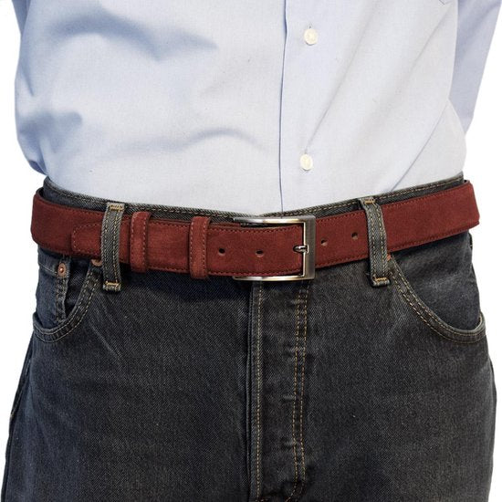 Riem heren riem dames 3 5 cm donkerrood suede totale - Arrigo Leather Goods