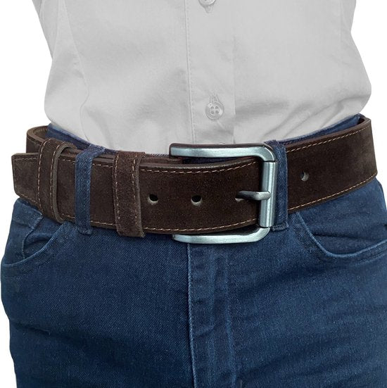 Riem heren riem dames donkerbruin suede leer 4 5 cm - Arrigo Leather Goods