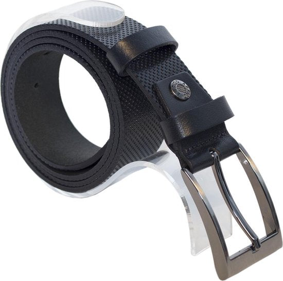 Riem van donkerblauw leer met een print echt lederen riem - Arrigo Leather Goods