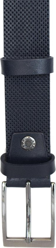 Riem van donkerblauw leer met een print echt lederen riem - Arrigo Leather Goods
