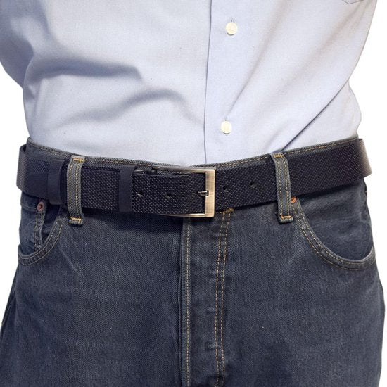 Riem van donkerblauw leer met een print echt lederen riem - Arrigo Leather Goods