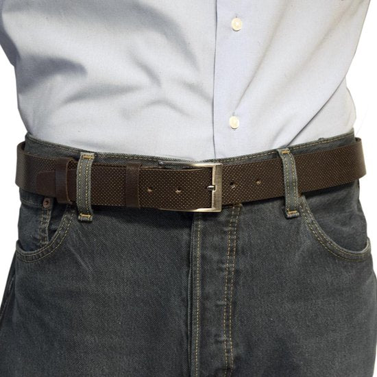 Riem van donkerbruin leer met een print echt lederen riem - Arrigo Leather Goods