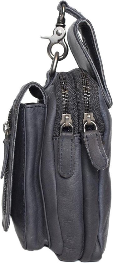 Riemtasje donkerblauw leer leren heuptas lederen fanny pack festivaltasje donkerblauw - Arrigo.nl