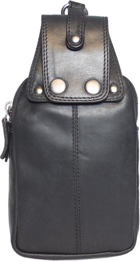 Riemtasje donkerblauw leer leren heuptas lederen fanny pack festivaltasje donkerblauw - Arrigo.nl