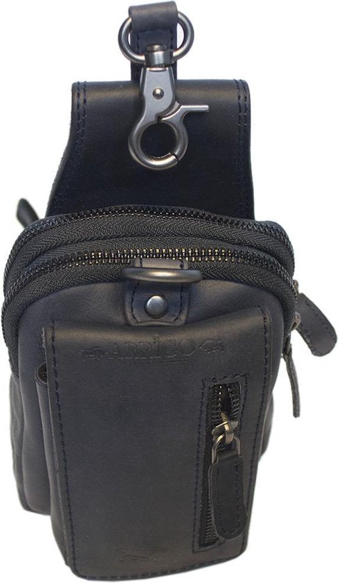 Riemtasje donkerblauw leer leren heuptas lederen fanny pack festivaltasje donkerblauw - Arrigo.nl