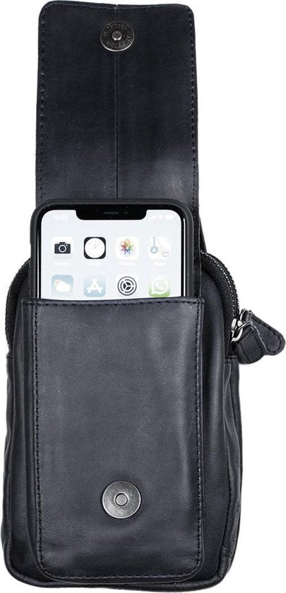 Riemtasje donkerblauw leer leren heuptas lederen fanny pack festivaltasje donkerblauw - Arrigo.nl