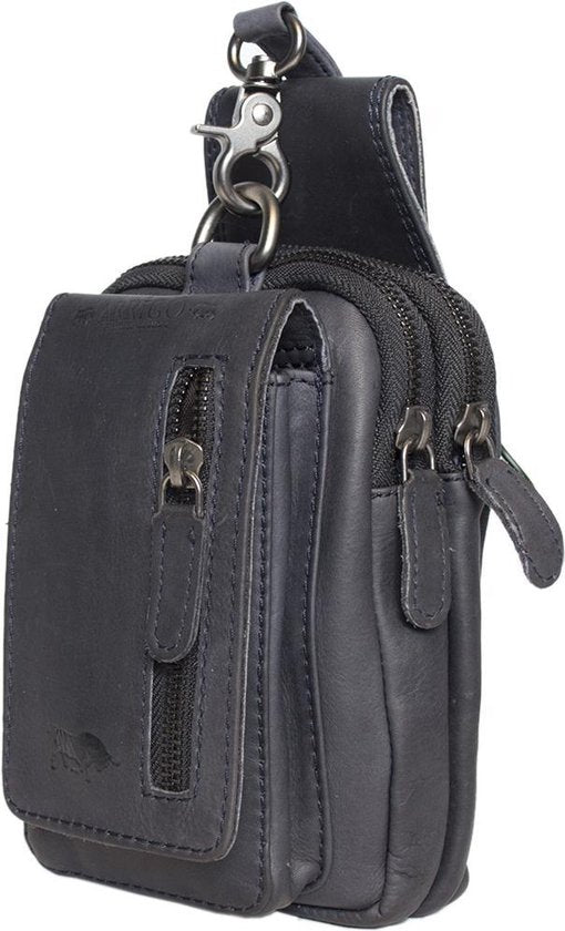Riemtasje donkerblauw leer leren heuptas lederen fanny pack festivaltasje donkerblauw - Arrigo.nl