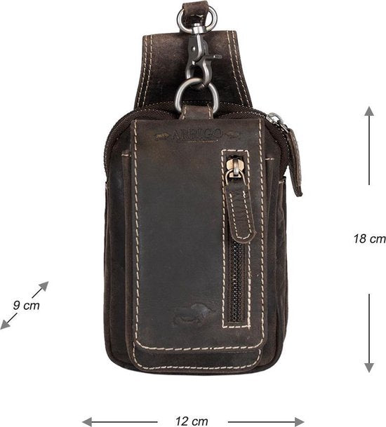 Riemtasje donkerbruin buffelleer leren heuptas leren fanny pack festivaltasje donkerbruin - Arrigo.nl