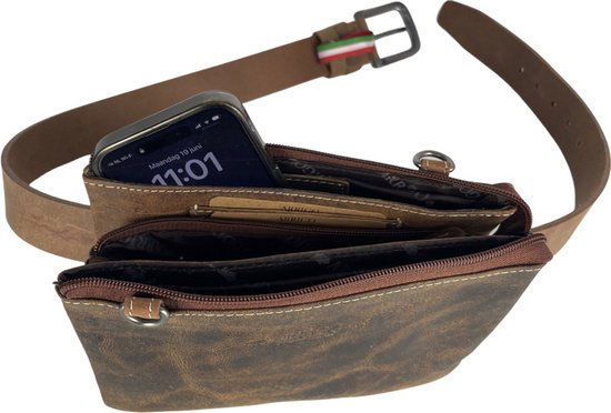 Riemtasje heren donkerbruin leer heuptasje dames festival schoudertas heren fanny - Arrigo.nl