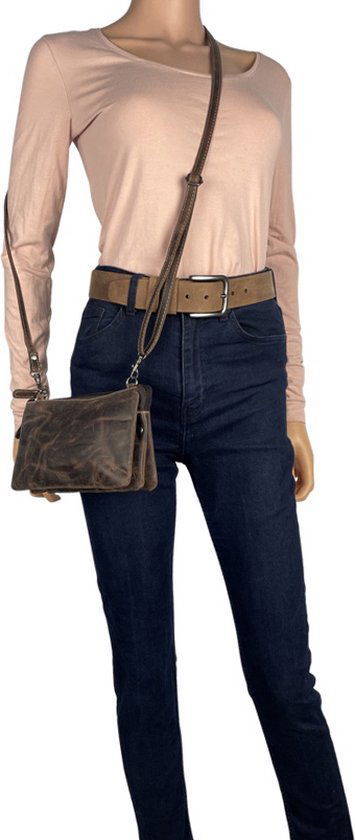 Riemtasje heren donkerbruin leer heuptasje dames festival schoudertas heren fanny - Arrigo.nl