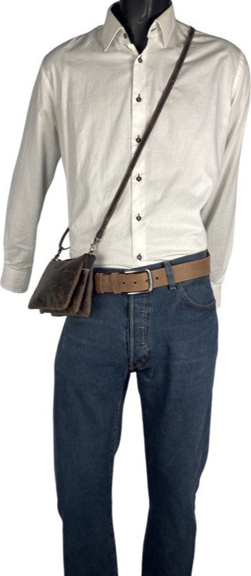 Riemtasje heren donkerbruin leer heuptasje dames festival schoudertas heren fanny - Arrigo.nl