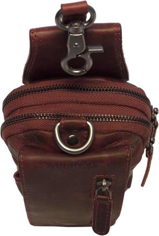 Riemtasje rood leer leren heuptas lederen fanny pack festivaltasje rood - Arrigo.nl