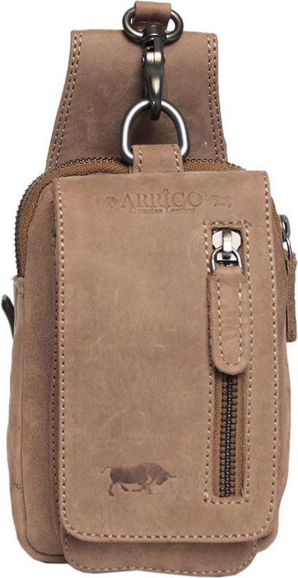 Riemtasje taupe kleurig leer leren heuptas lederen fanny pack festivaltasje - Arrigo.nl