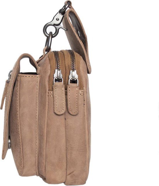 Riemtasje taupe kleurig leer leren heuptas lederen fanny pack festivaltasje - Arrigo.nl