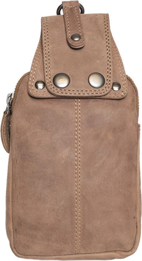 Riemtasje taupe kleurig leer leren heuptas lederen fanny pack festivaltasje - Arrigo.nl