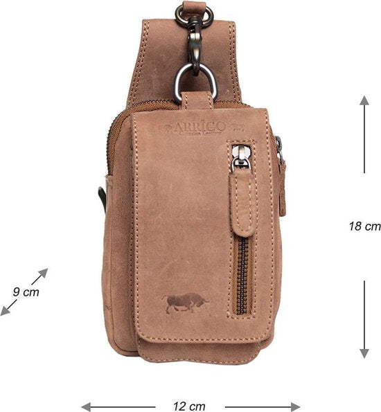 Riemtasje taupe kleurig leer leren heuptas lederen fanny pack festivaltasje - Arrigo.nl