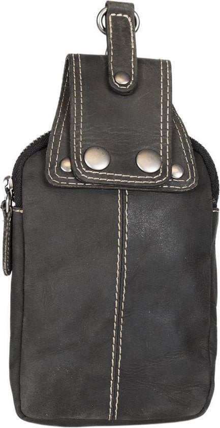 Riemtasje zwart buffelleer leren heuptas leren fanny pack festivaltasje zwart - Arrigo.nl